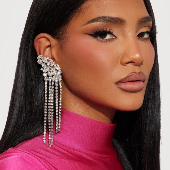 Fashion Nova Silver Crystal Earrings - Picture 2 of 3